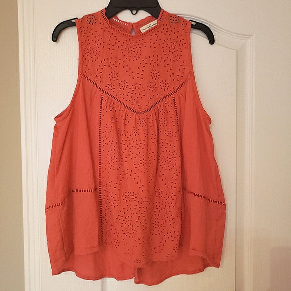 Abercrombie & Fitch Mock Neck Eyelet Cutout Top, Size S